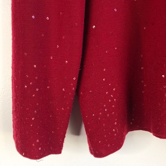 Eileen Fisher 100% Merino Wool Red Sweater with bling - Picture 2 of 7